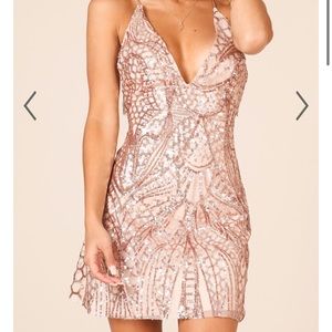 Showpo Standing Too Close dress gold/rose gold